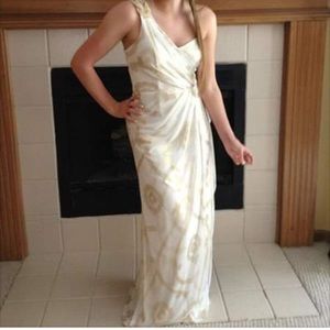 CACHE WHITE AND GOLD GODDESS PROM DRESS